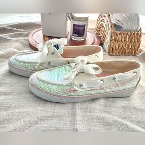 Sperry White Sequin Boat Shoes